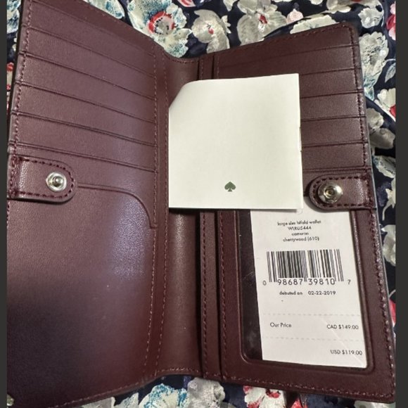 Kate Spade Large Slim Bifold Wallet Cameron Cherrywood - Picture 4 of 7
